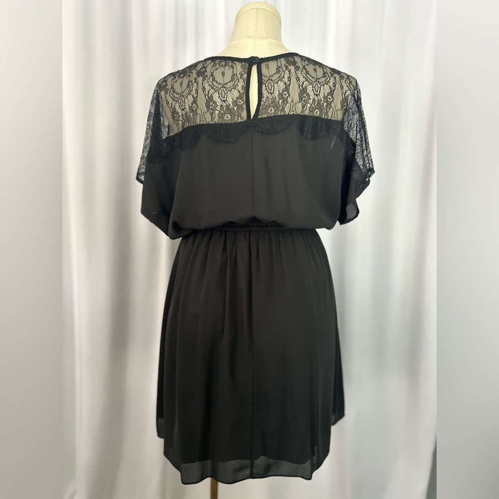 Maitai Black Lace Yoke Chiffon Dress | Elastic Waist | Short Sleeve (1160-6) - Picture 3 of 10